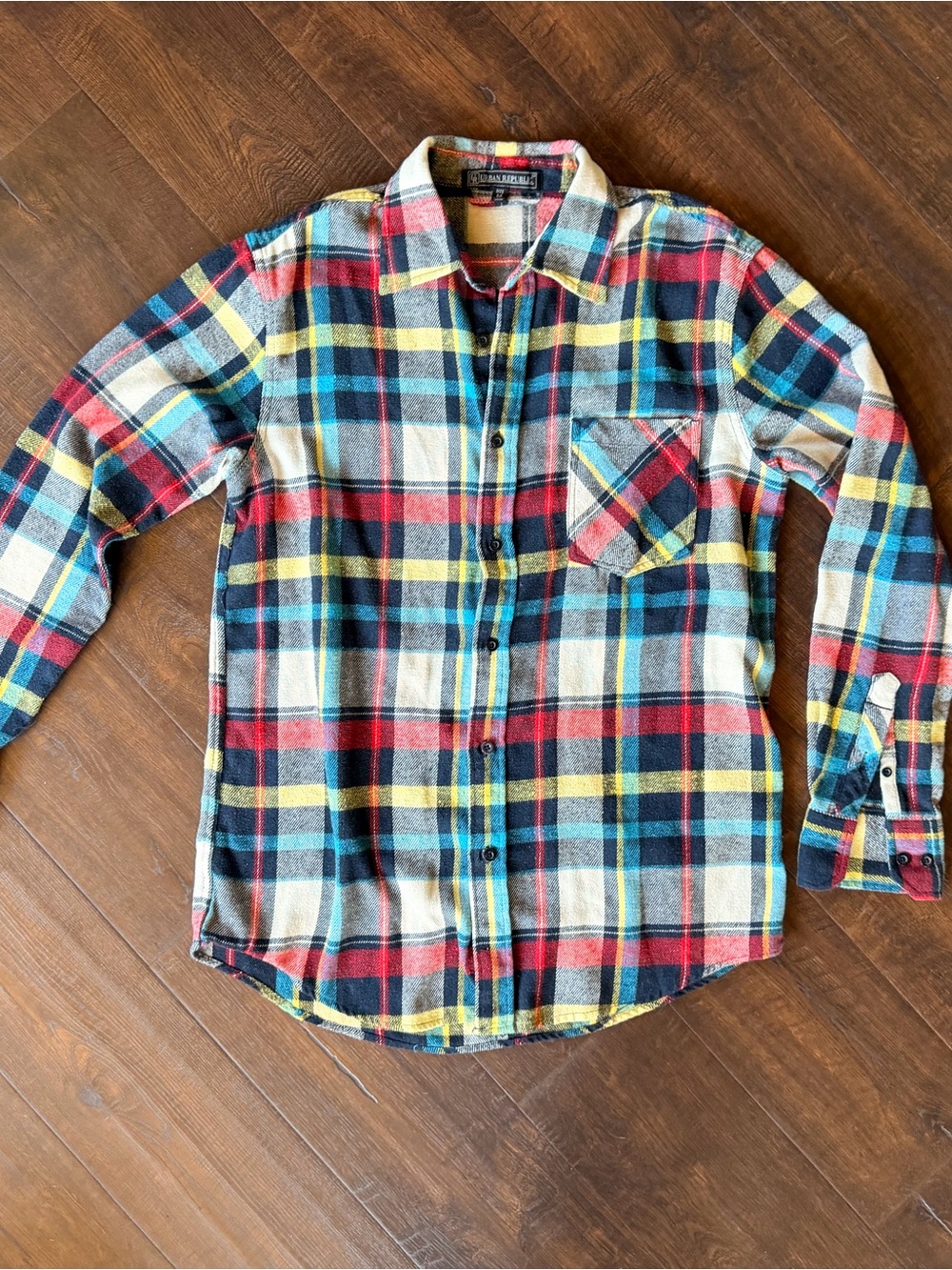Urban Republic Plaid Button-Down Shirt - Red, Blue, Yellow, Cream